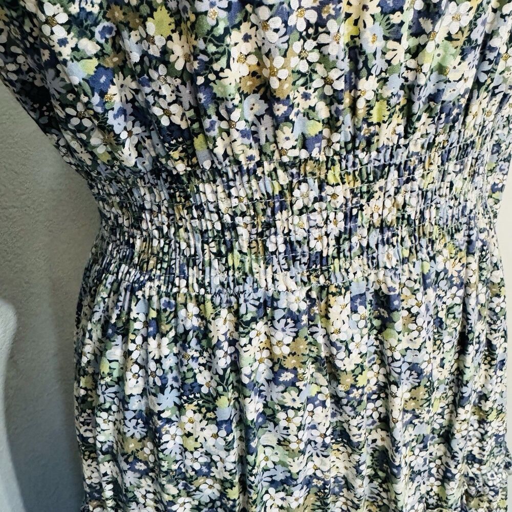 Epik Floral Cottagecore Maxi Boho Tiered Zippered Retro Dress Size M High Neck View 5